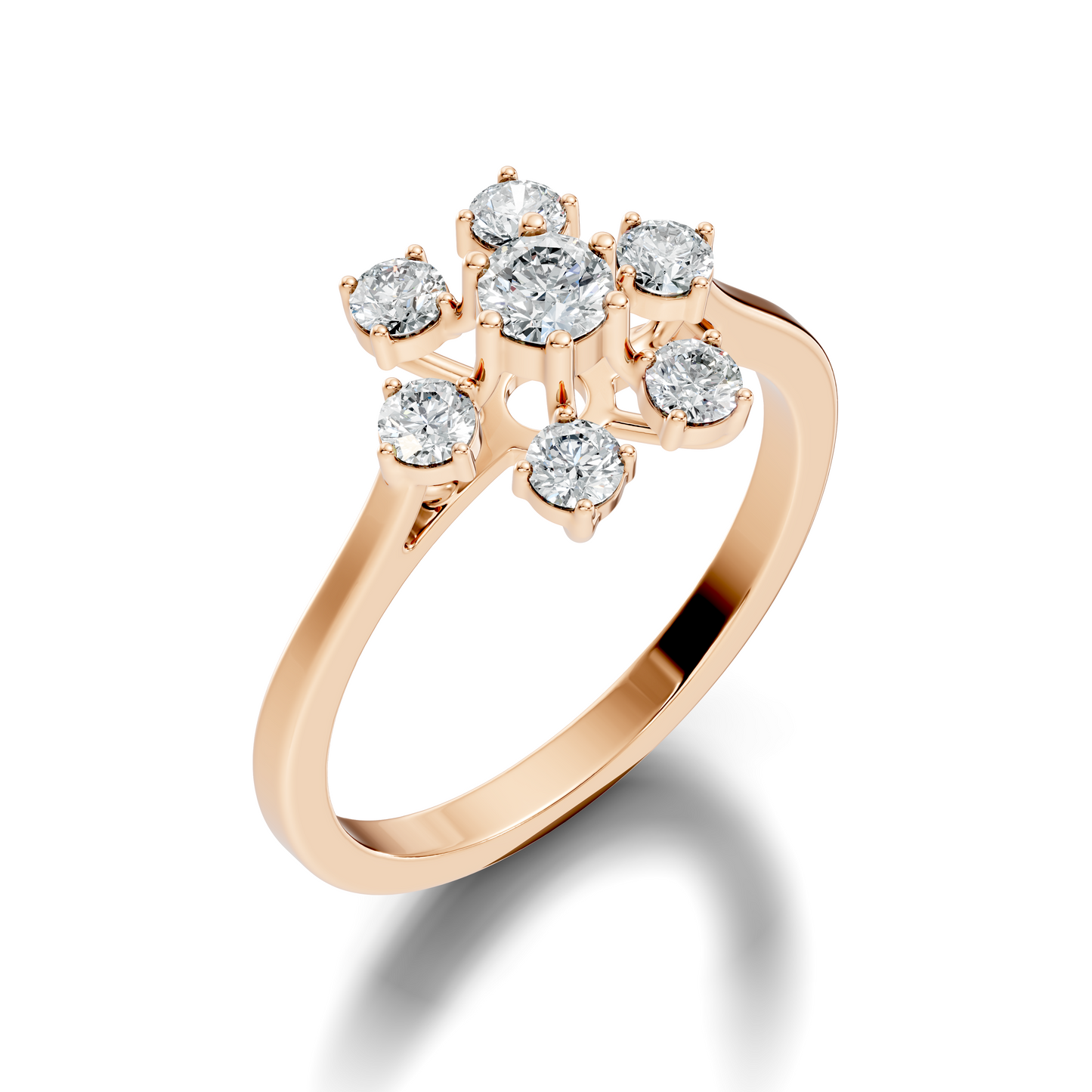 Round Cut Lab Grown Diamond Unique Flower Shape Dainty Stackable Party Wear Ring For Her