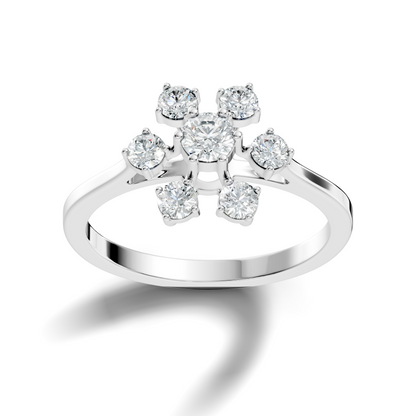 Round Cut Lab Grown Diamond Unique Flower Shape Dainty Stackable Party Wear Ring For Her