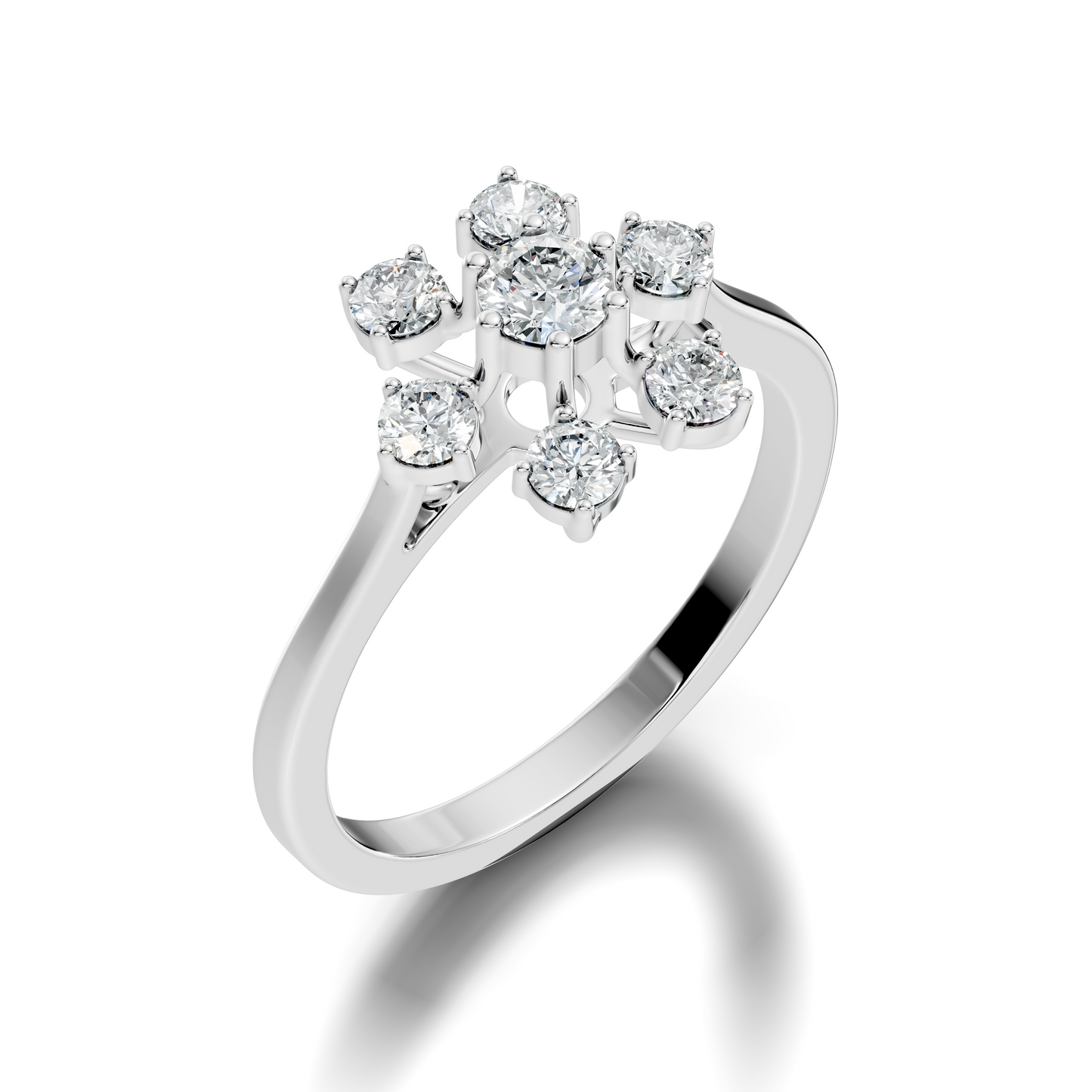 Round Cut Lab Grown Diamond Unique Flower Shape Dainty Stackable Party Wear Ring For Her