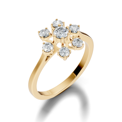 Round Cut Lab Grown Diamond Unique Flower Shape Dainty Stackable Party Wear Ring For Her