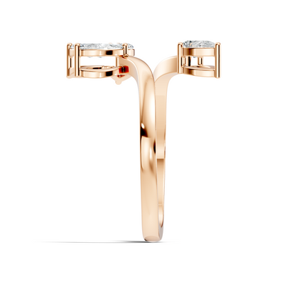 Marquise and Pear Cut Lab Grown Diamond Unique Delicate Vintage Bypass Dainty Party Wear Ring For Women's