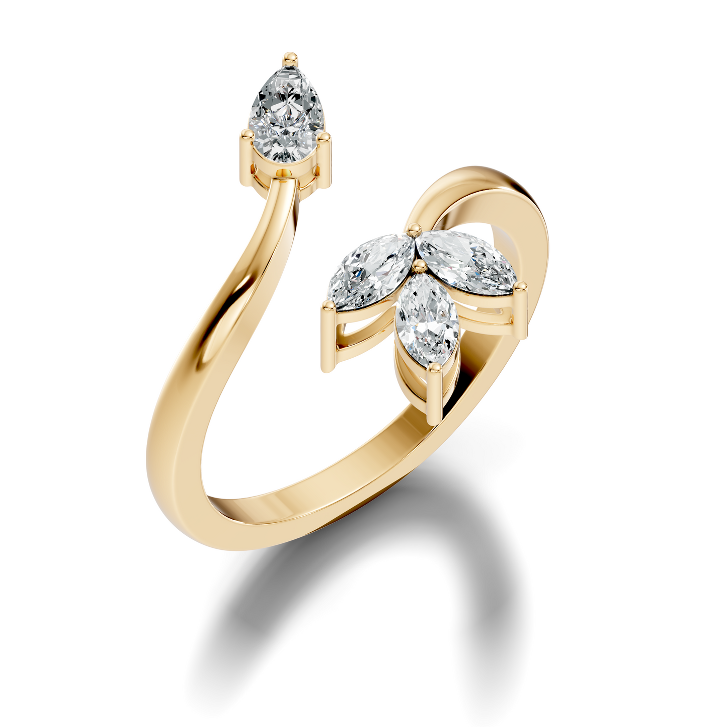 Marquise and Pear Cut Lab Grown Diamond Unique Delicate Vintage Bypass Dainty Party Wear Ring For Women's