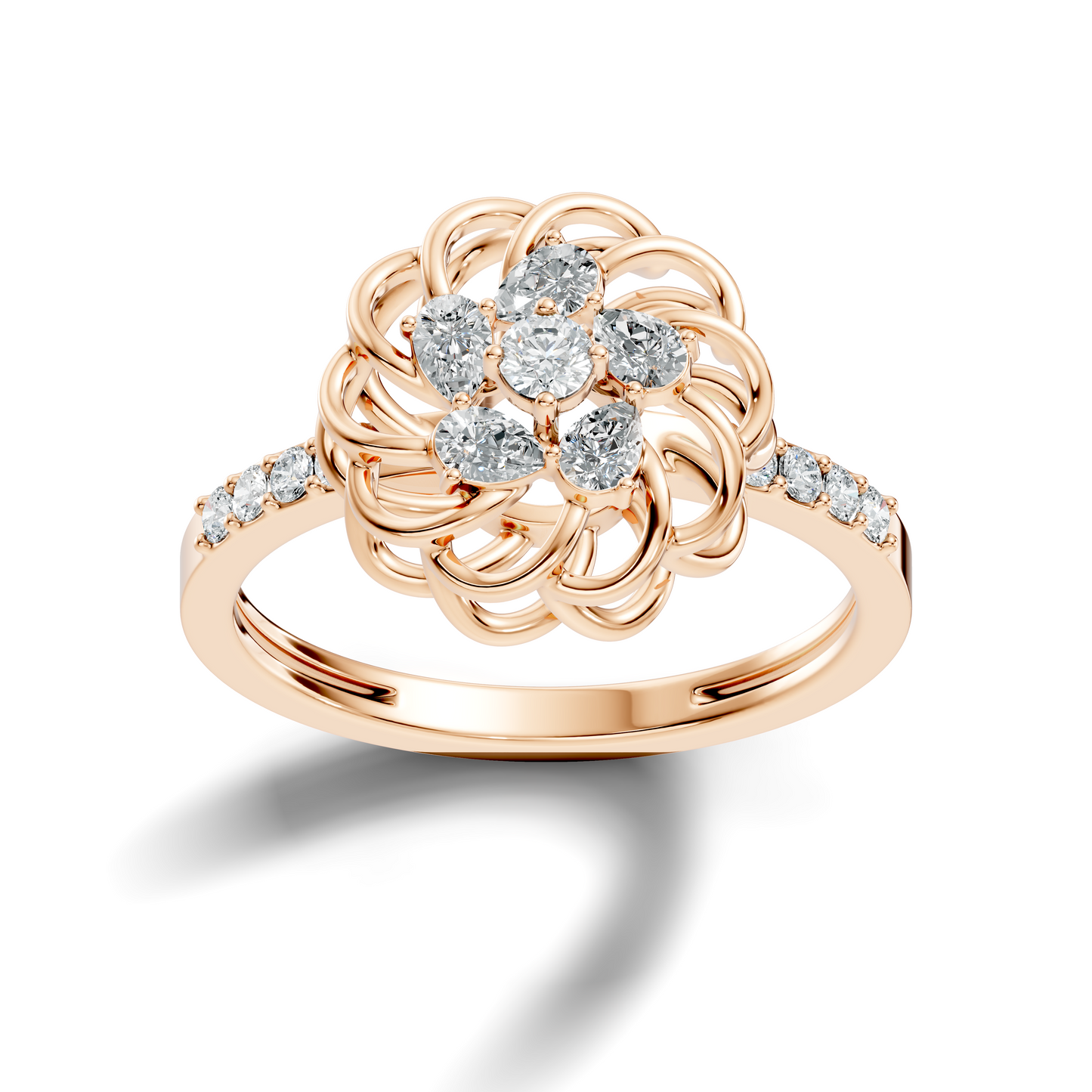 Vintage Pear and Round Cut Lab Grown & Natural Diamond Flower Shape Dainty Minimalist Wedding Ring For Her