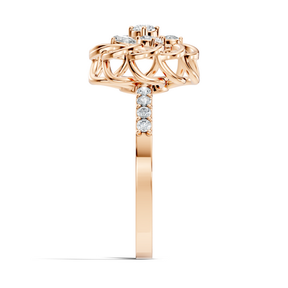 Vintage Pear and Round Cut Lab Grown & Natural Diamond Flower Shape Dainty Minimalist Wedding Ring For Her