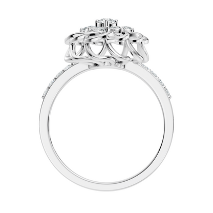 Vintage Pear and Round Cut Lab Grown & Natural Diamond Flower Shape Dainty Minimalist Wedding Ring For Her