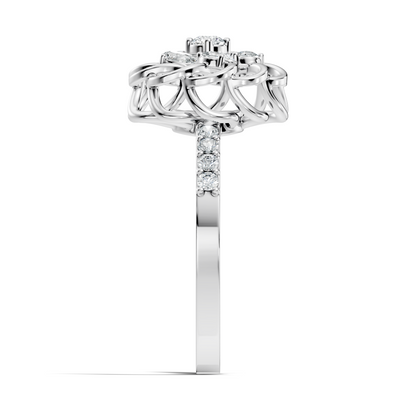 Vintage Pear and Round Cut Lab Grown & Natural Diamond Flower Shape Dainty Minimalist Wedding Ring For Her