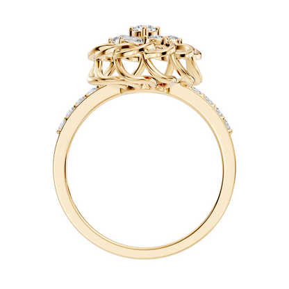 Vintage Pear and Round Cut Lab Grown & Natural Diamond Flower Shape Dainty Minimalist Wedding Ring For Her