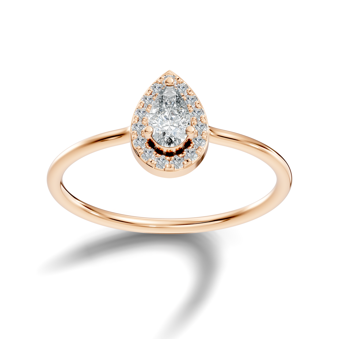 Pear and Round Cut Lab Grown Diamond Unique Delicate  Vintage Halo Style Dainty Engagement Ring