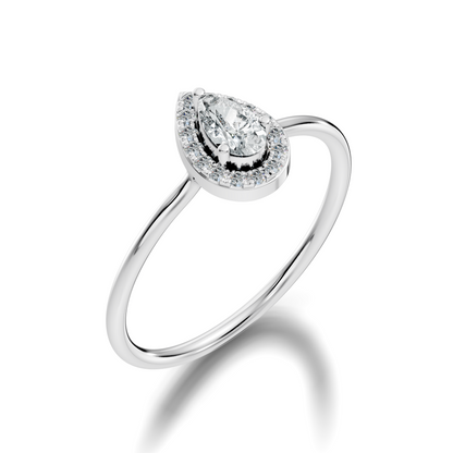 Pear and Round Cut Lab Grown Diamond Unique Delicate  Vintage Halo Style Dainty Engagement Ring