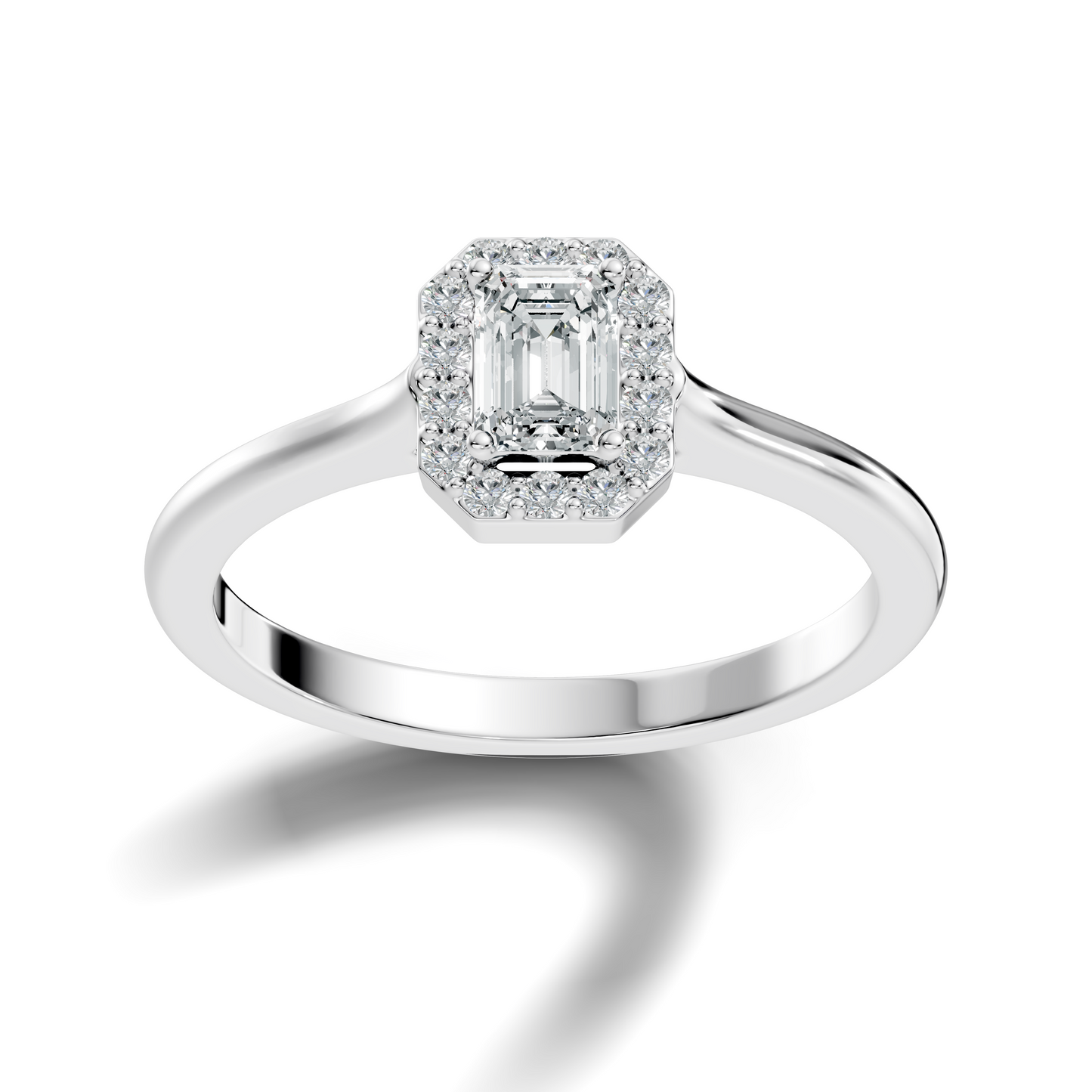 Emerald Cut Lab-Grown Diamond Halo Solitaire Ring