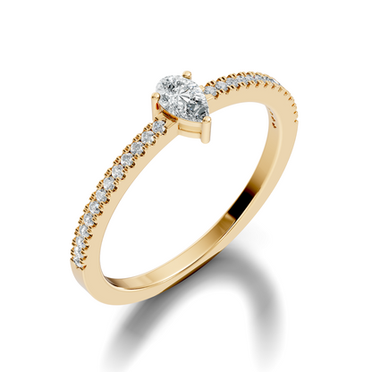 10k Yellow Gold Pear and Round Cut Diamond Vintage Delicate Half Eternity Dainty Wedding Ring For Her