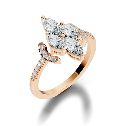 Vintage 1.38Ct Marquise and Round Cut White Colorless Diamond Unique Stackable Dainty Engagement Ring