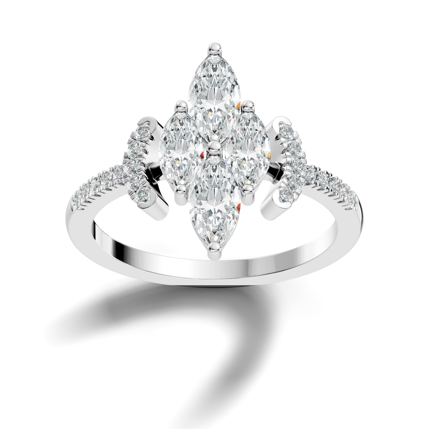 Vintage 1.38Ct Marquise and Round Cut White Colorless Diamond Unique Stackable Dainty Engagement Ring