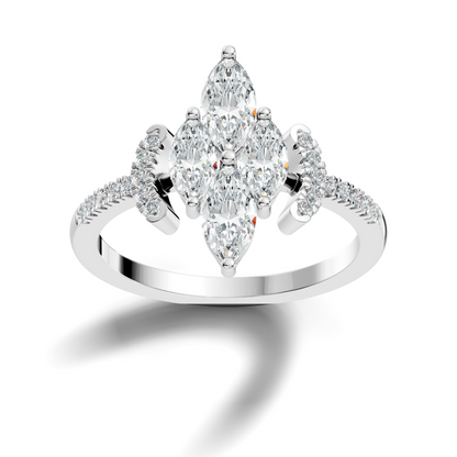 Vintage 1.38Ct Marquise and Round Cut White Colorless Diamond Unique Stackable Dainty Engagement Ring
