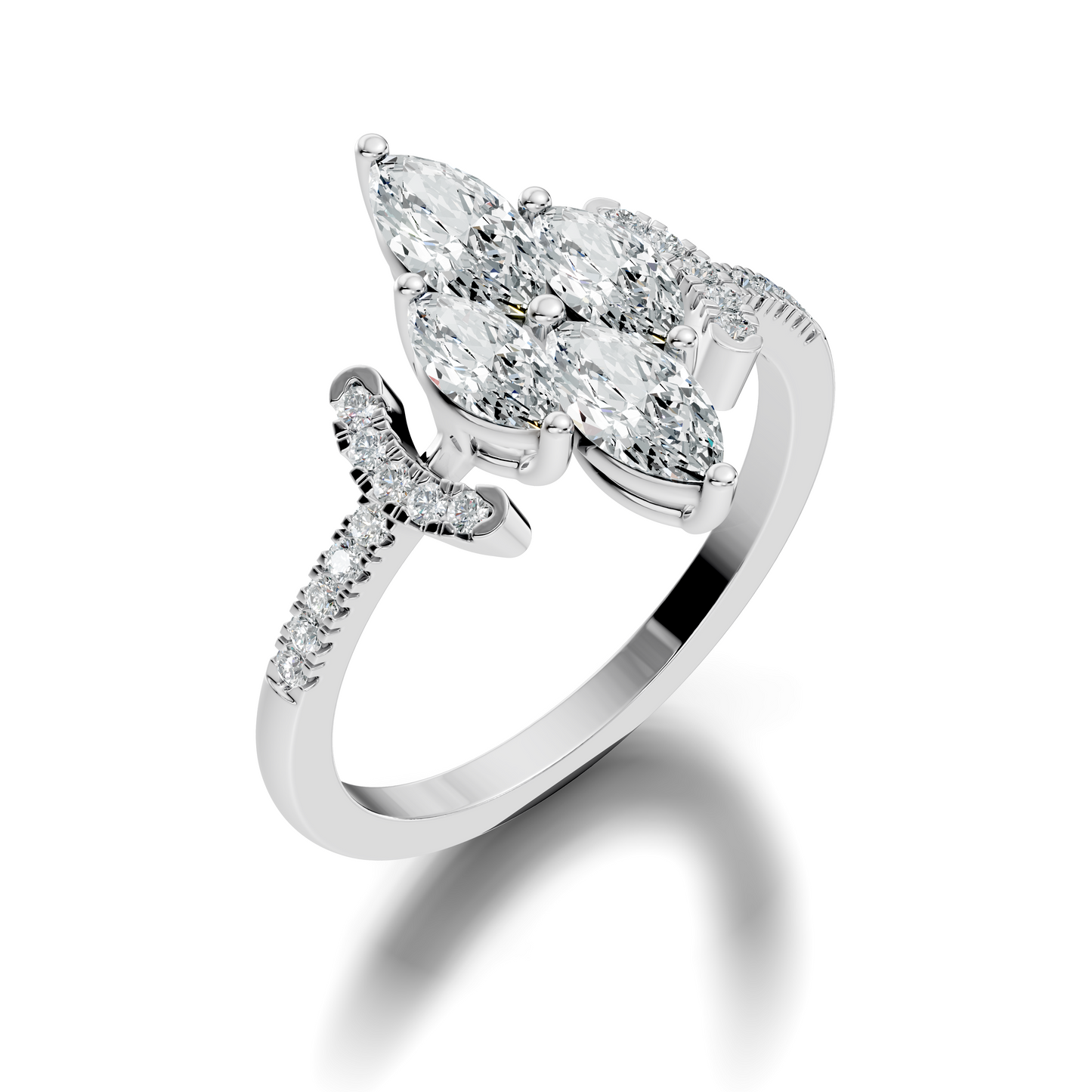 Vintage 1.38Ct Marquise and Round Cut White Colorless Diamond Unique Stackable Dainty Engagement Ring