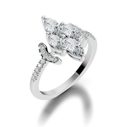 Vintage 1.38Ct Marquise and Round Cut White Colorless Diamond Unique Stackable Dainty Engagement Ring