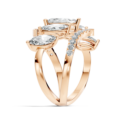 2.17Ct Round and Marquise Cut High Quality Diamond Antique Minimalist Statement Vintage Ring For Women's