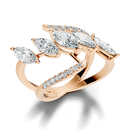 2.17Ct Round and Marquise Cut High Quality Diamond Antique Minimalist Statement Vintage Ring For Women's