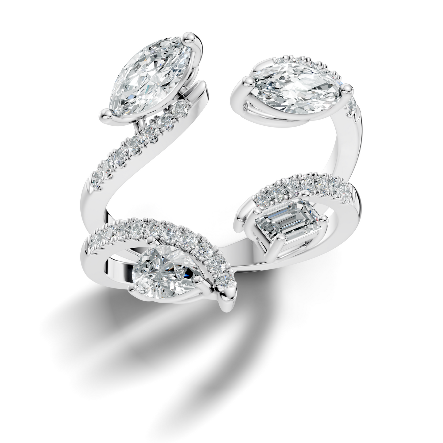 2.15Ct Emerald, Pear, Marquise and Round Cut Diamond Unique Vintage Bypass Dainty Party Wear Ring For Women's