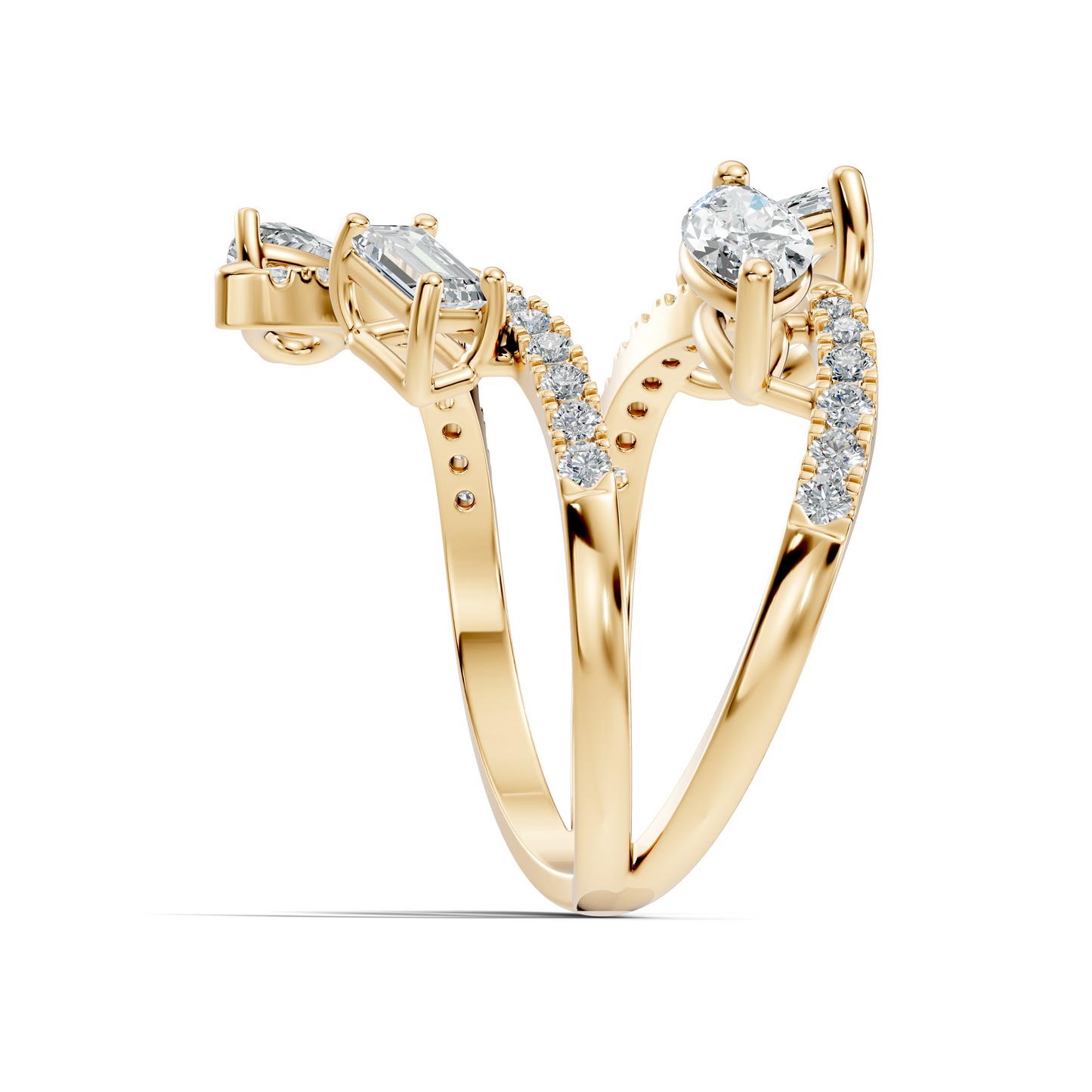 2.15Ct Emerald, Pear, Marquise and Round Cut Diamond Unique Vintage Bypass Dainty Party Wear Ring For Women's