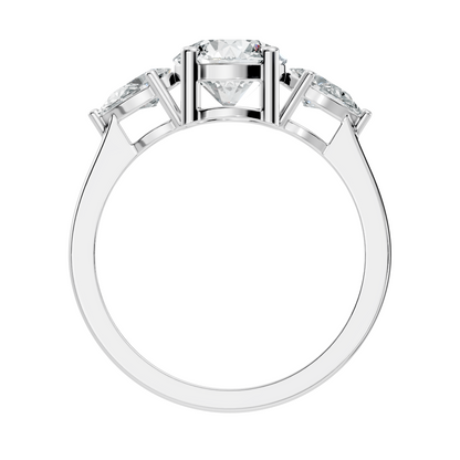 1.80Ct Pear and Round Cut High Quality Diamond Vintage Delicate Three Stone Dainty Party Wear Ring