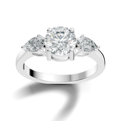 1.80Ct Pear and Round Cut High Quality Diamond Vintage Delicate Three Stone Dainty Party Wear Ring