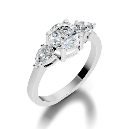 1.80Ct Pear and Round Cut High Quality Diamond Vintage Delicate Three Stone Dainty Party Wear Ring