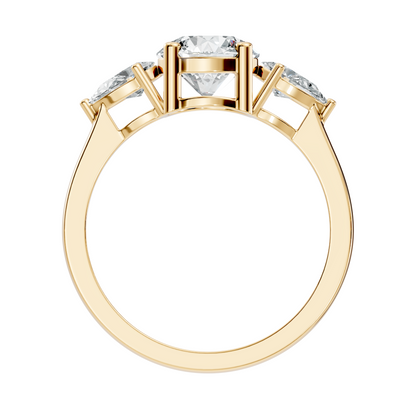 1.80Ct Pear and Round Cut High Quality Diamond Vintage Delicate Three Stone Dainty Party Wear Ring