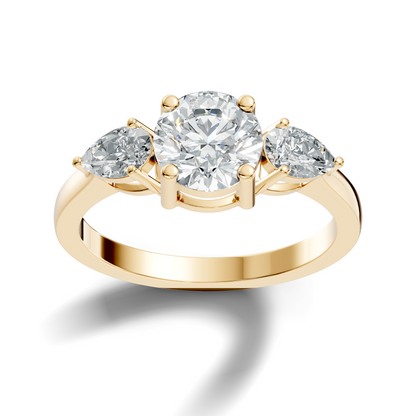 1.80Ct Pear and Round Cut High Quality Diamond Vintage Delicate Three Stone Dainty Party Wear Ring