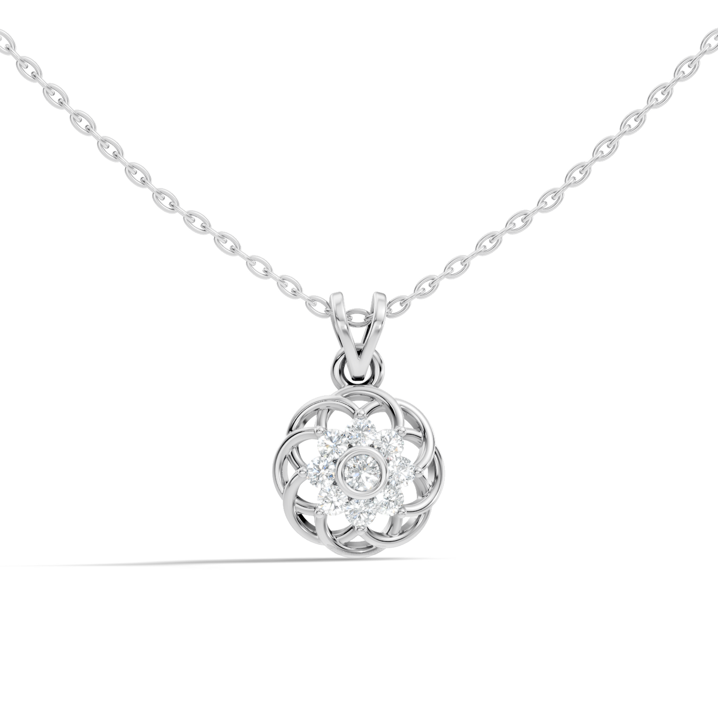 Unique Round Cut Diamond Pendant In 14K White Gold Customized Jewelry For Her
