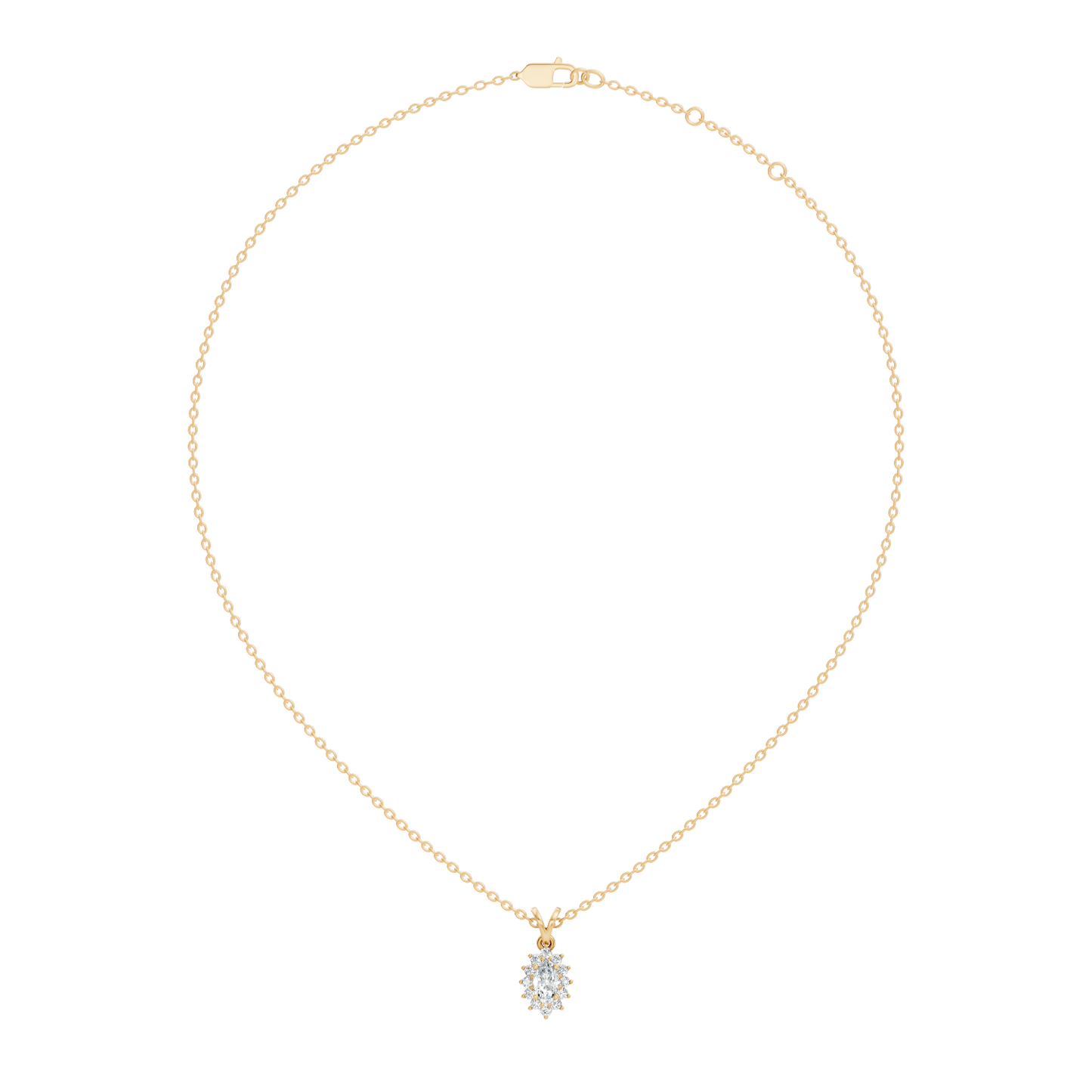 14K Solid Gold Vintage Halo Pendant with Marquise Cut Lab-Grown Diamond