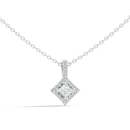 0.61 Carat Princess Cut Diamond Halo Pendant in 14K Yellow Gold for Her