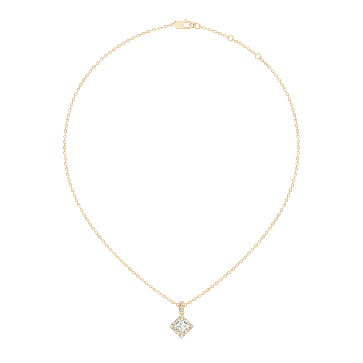 0.61 Carat Princess Cut Diamond Halo Pendant in 14K Yellow Gold for Her