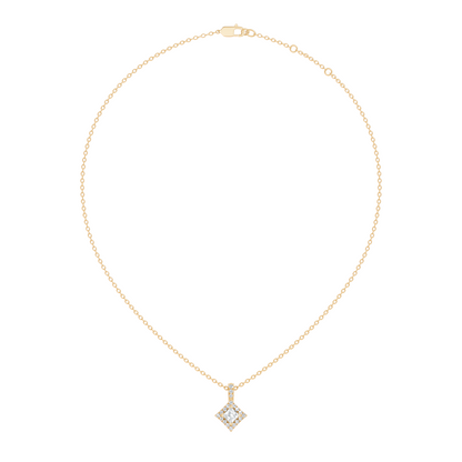 0.61 Carat Princess Cut Diamond Halo Pendant in 14K Yellow Gold for Her