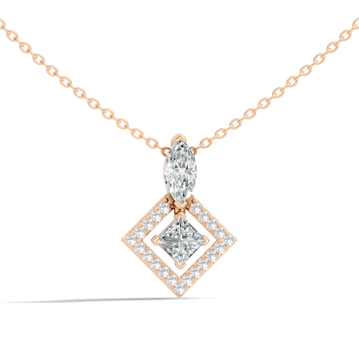 Stunning 1 CT  Princess Cut Lab Grown Diamond Pendant 18K Solid Gold Jewelry Gift for Her