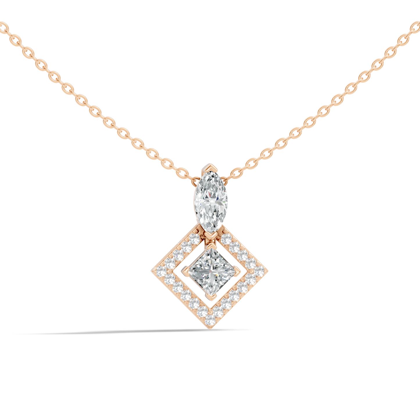 Stunning 1 CT  Princess Cut Lab Grown Diamond Pendant 18K Solid Gold Jewelry Gift for Her