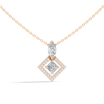 Stunning 1 CT  Princess Cut Lab Grown Diamond Pendant 18K Solid Gold Jewelry Gift for Her