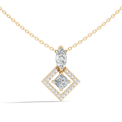 Stunning 1 CT  Princess Cut Lab Grown Diamond Pendant 18K Solid Gold Jewelry Gift for Her