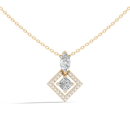 Stunning 1 CT  Princess Cut Lab Grown Diamond Pendant 18K Solid Gold Jewelry Gift for Her