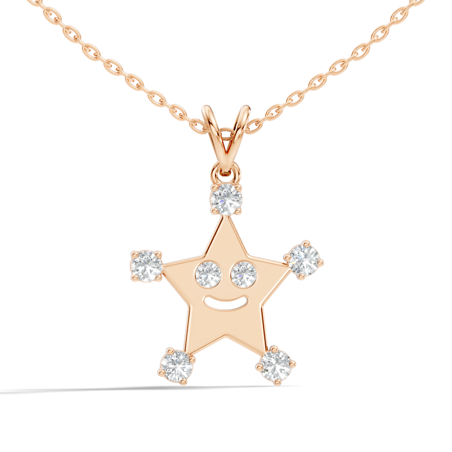 Unique Round Cut Diamond Smiley Star Pendant  Eco-Friendly Gift In 14K White Gold