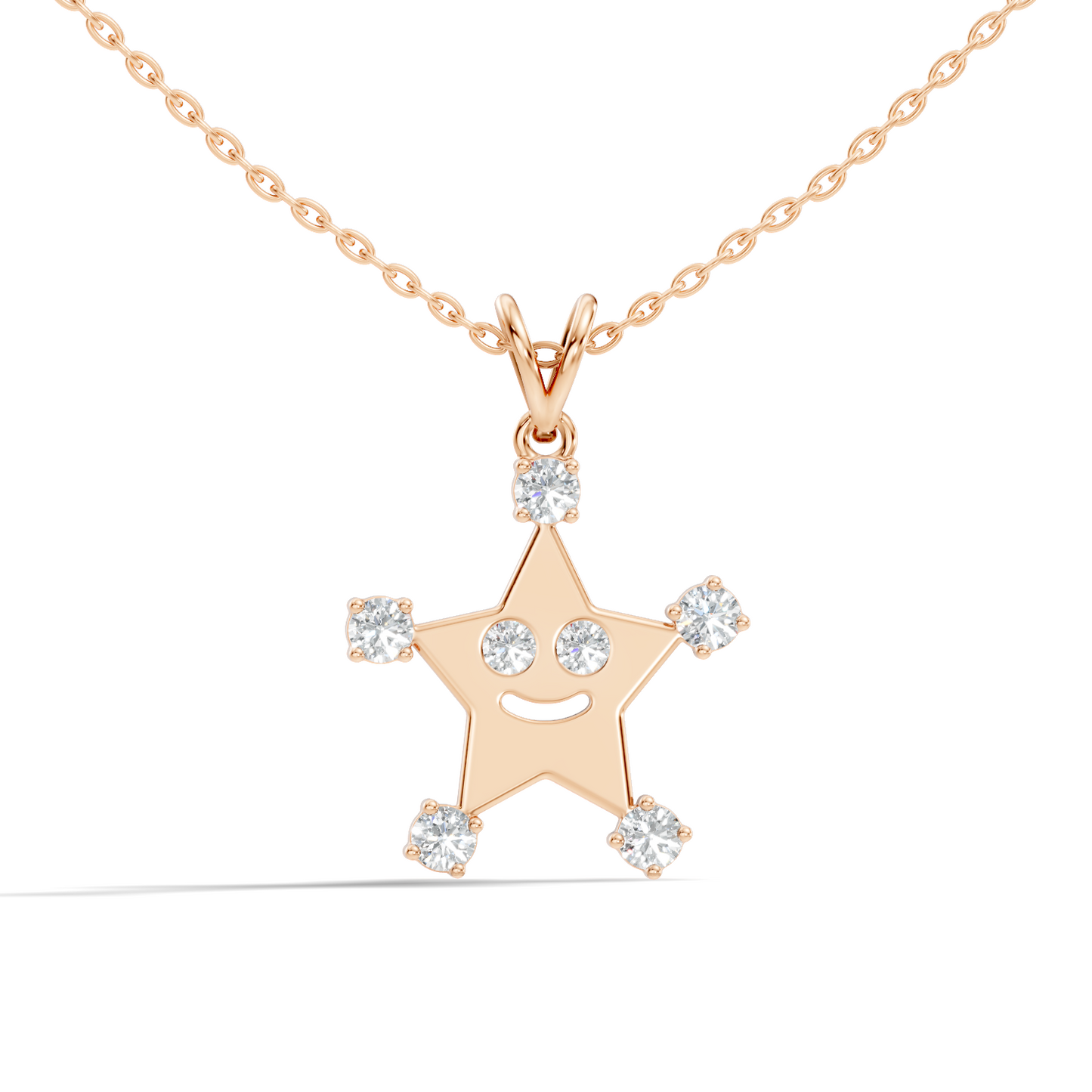 Unique Round Cut Diamond Smiley Star Pendant  Eco-Friendly Gift In 14K White Gold