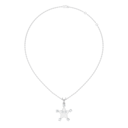 Unique Round Cut Diamond Smiley Star Pendant  Eco-Friendly Gift In 14K White Gold