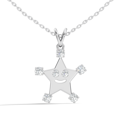 Unique Round Cut Diamond Smiley Star Pendant  Eco-Friendly Gift In 14K White Gold
