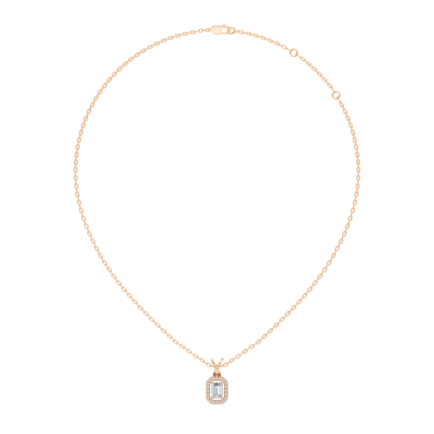 Emerald Cut Lab-Grown Diamond Halo Pendant Perfect Gift For Women's