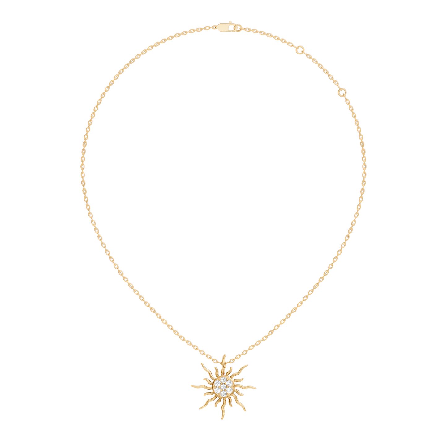 Golden Sunburst Diamond Pendant Round Cut Unisex Jewelry Gift Collection