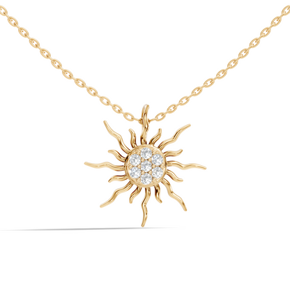 Golden Sunburst Diamond Pendant Round Cut Unisex Jewelry Gift Collection
