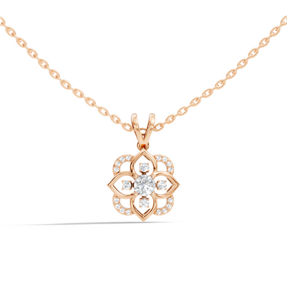 Round Diamond Necklace pendant In 18K Solid Gold Perfect Gift For Anniversary
