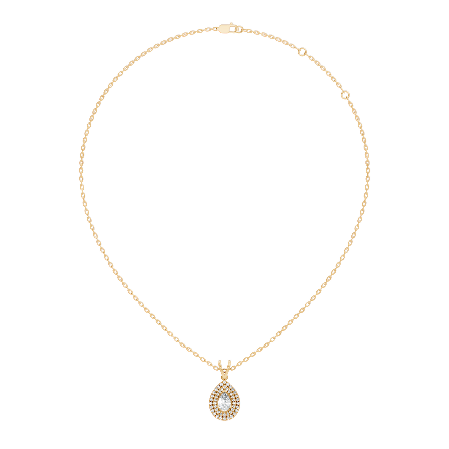 Elegant Pear Cut Lab-Grown Halo Pendant In 14K Solid Gold 0.72 CT Round Accent