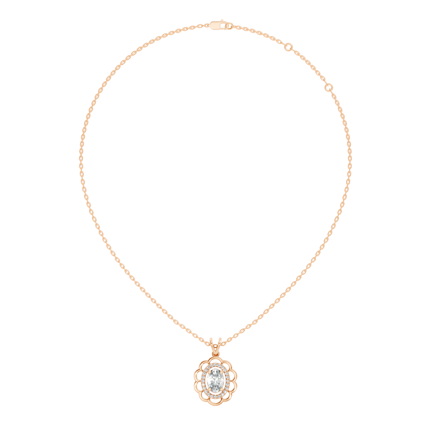 Halo Classic Round Pendant with 1.39 Ct Oval Cut Lab-Grown Diamond Jewelry for Her