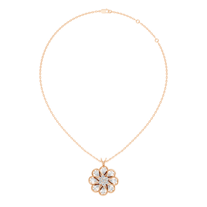 Vintage Flower Design Diamond Pendant Necklace 14K Gold Lab-Grown Diamond Jewelry For Women